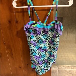 Vibrant Kids One Piece Swimsuit with Ruffle Trim